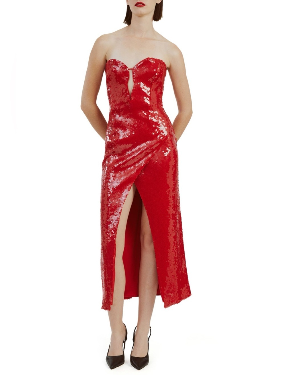 Bardot Antigone Sequin Strapless Midi Dress NWT | Deep Red | US 6 / AU 10